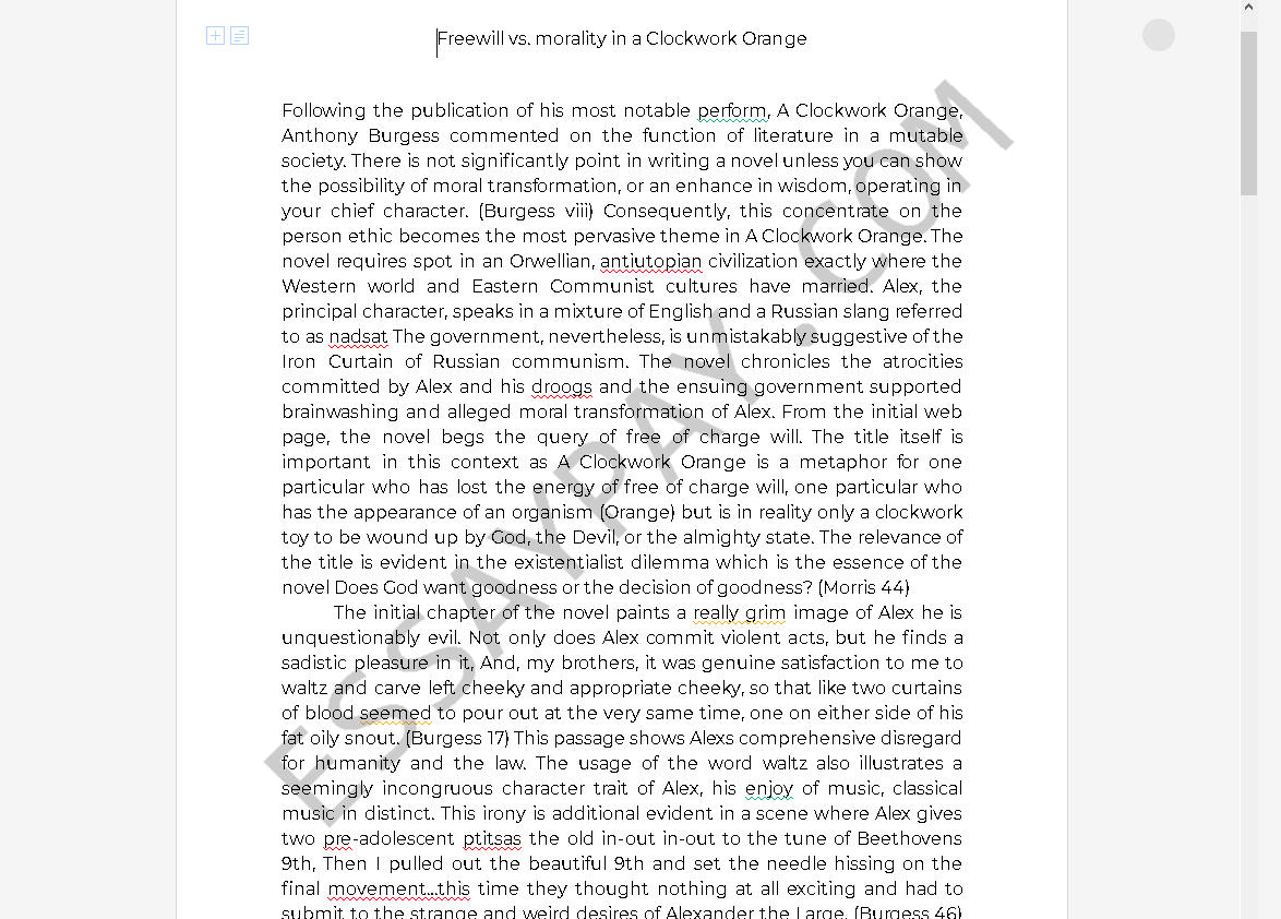 A Clockwork Orange Essays | GradeSaver