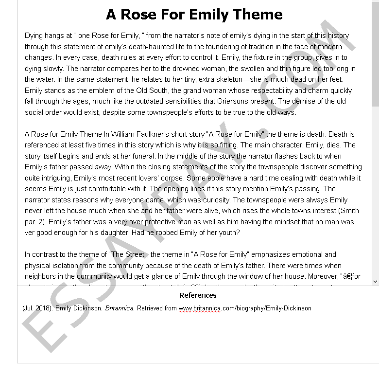 a rose for emily theme - Free Essay Example