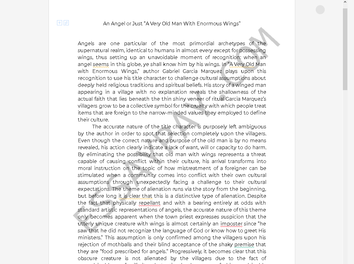 a very old man with enormous wings essay - Free Essay Example