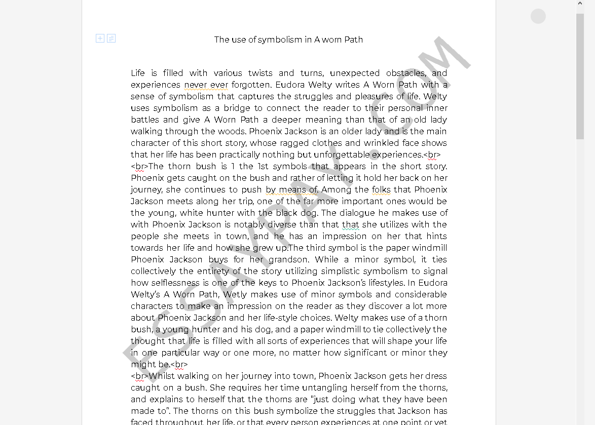 Реферат: The Worn Path Essay Research Paper A