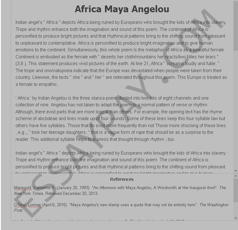 africa maya angelou - Free Essay Example