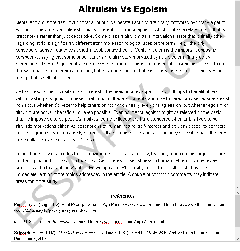 altruism vs egoism - Free Essay Example