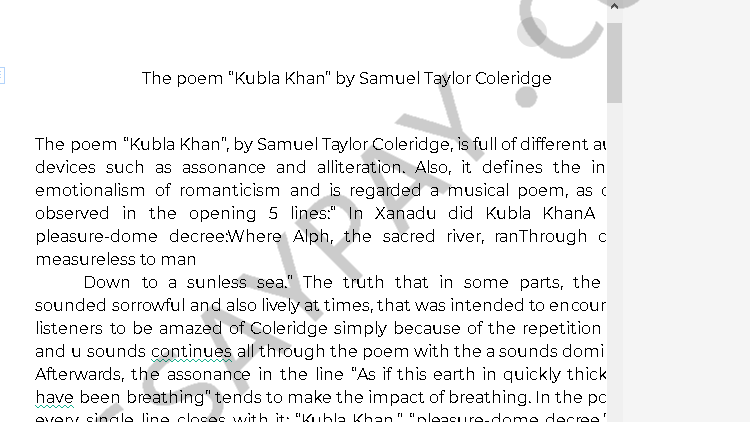 assonance in kubla khan - Free Essay Example