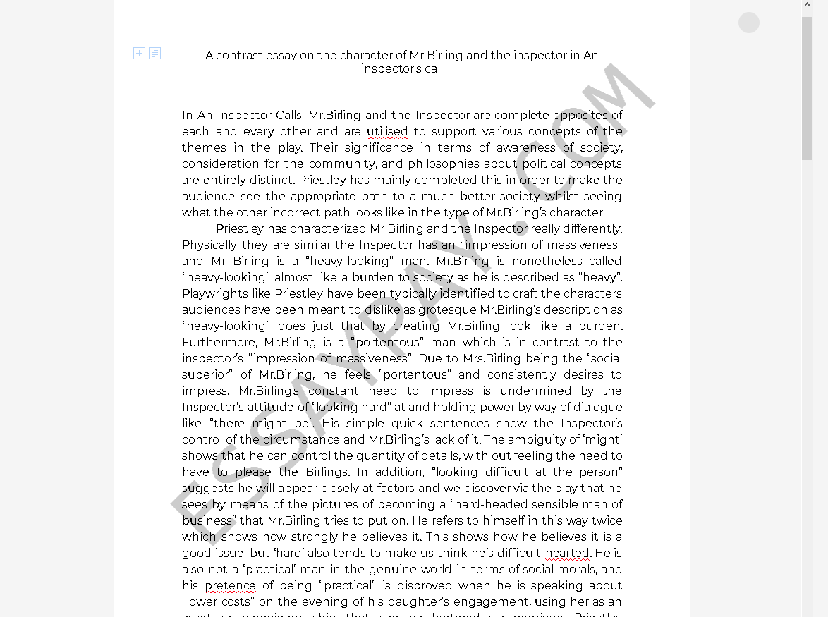 birlings - Free Essay Example