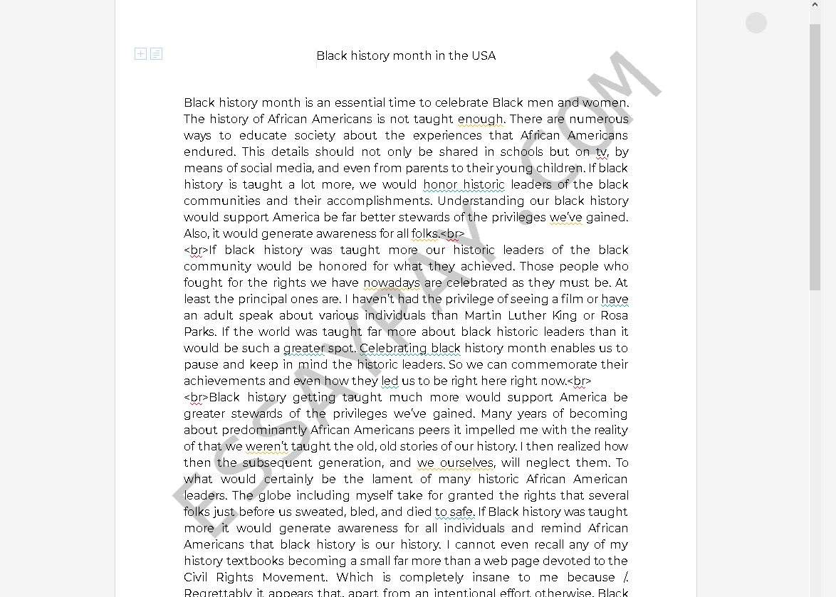 black history month essay - Free Essay Example