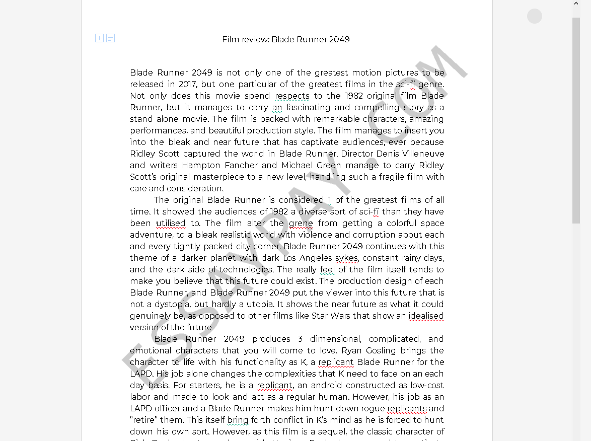 blade runner 2049 analysis - Free Essay Example