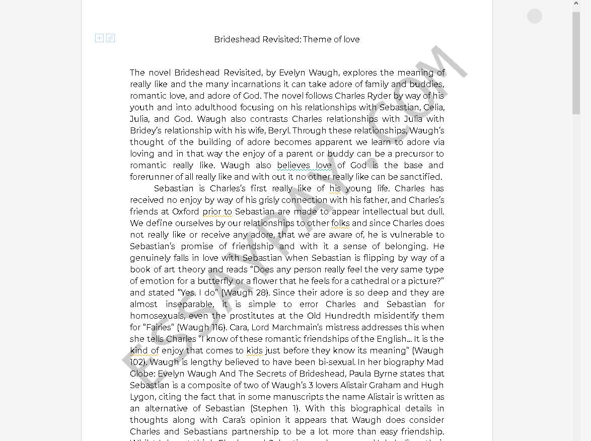 brideshead revisited theme - Free Essay Example