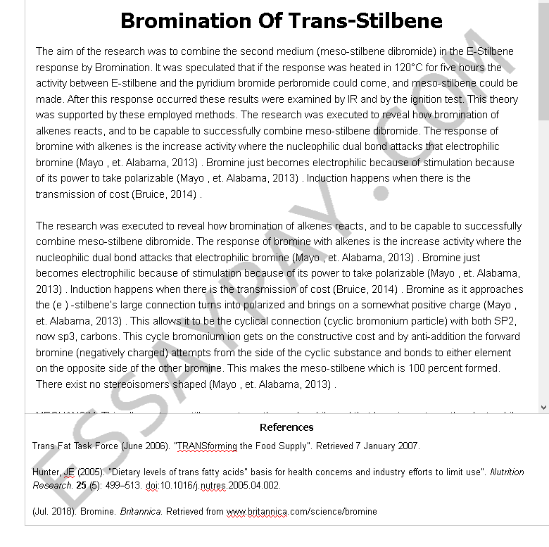 bromination of trans-stilbene - Free Essay Example
