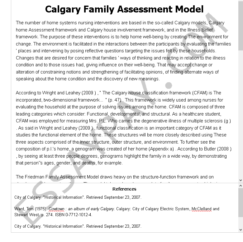calgary family assessment model - Free Essay Example