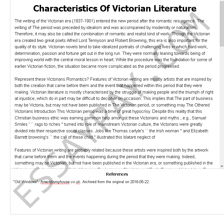 characteristics of victorian literature - Free Essay Example