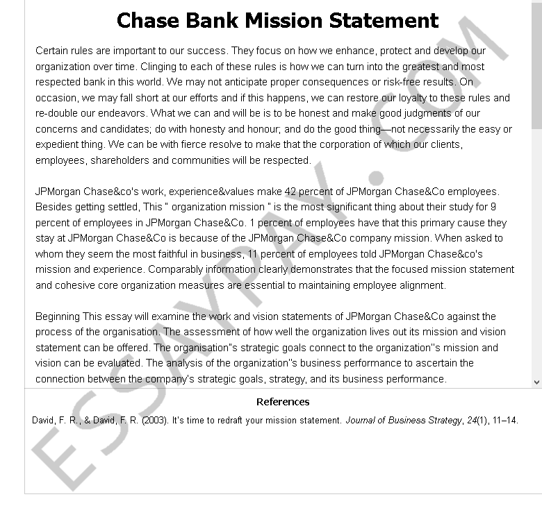 chase bank mission statement - Free Essay Example