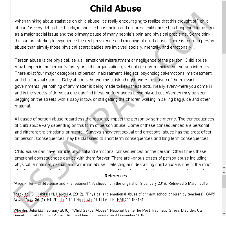 child abuse  - Free Essay Example