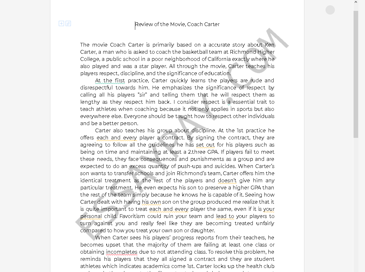 coach carter essay - Free Essay Example