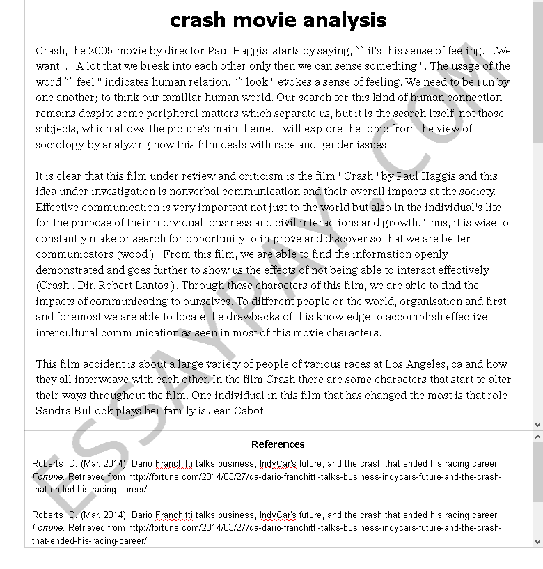 essays on the movie crash