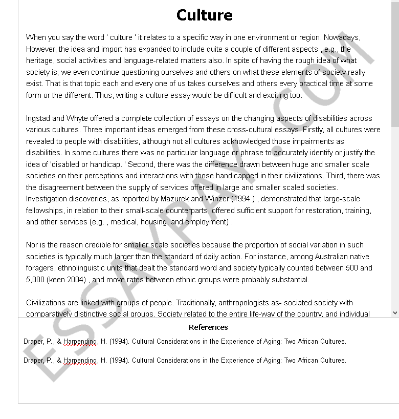 culture  - Free Essay Example