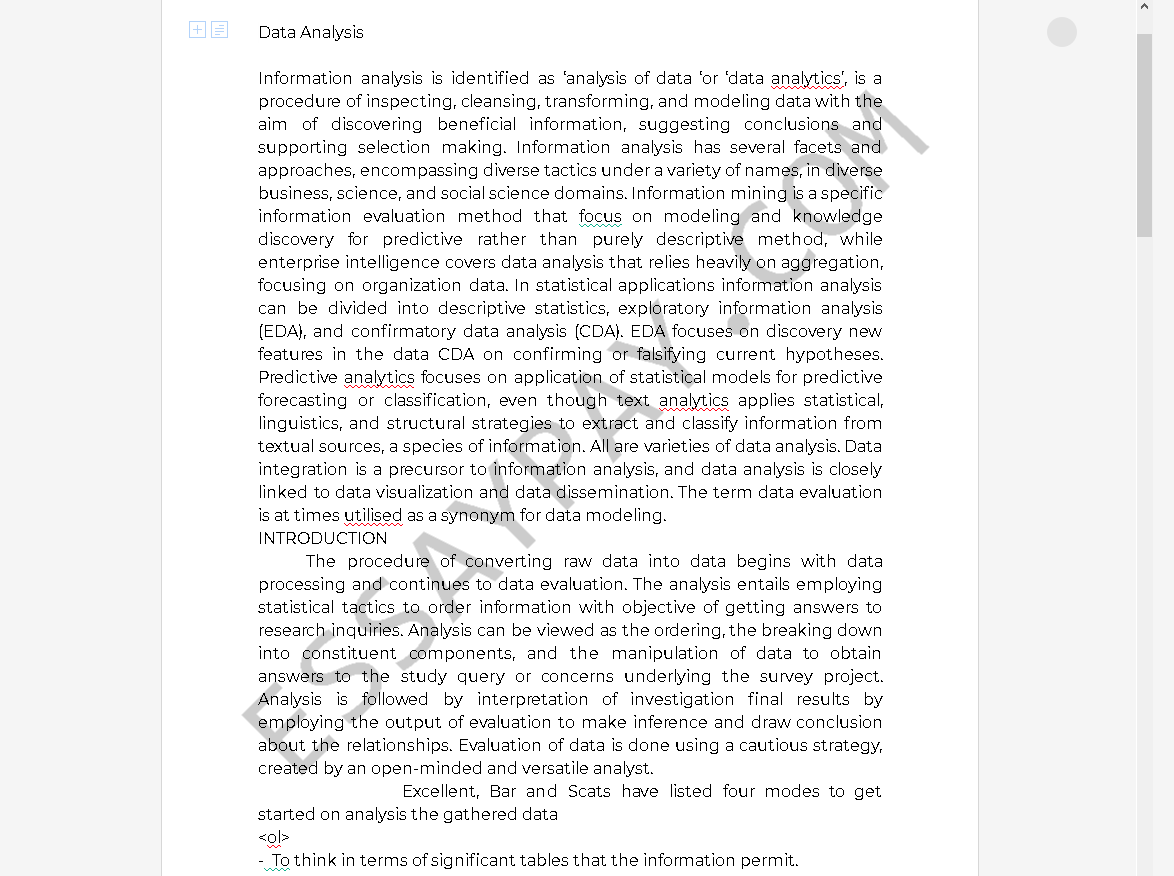 data analysis paper - Free Essay Example