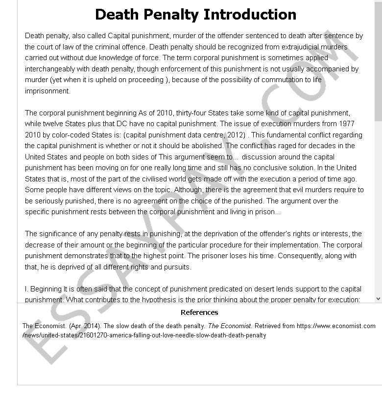 death penalty introduction - Free Essay Example