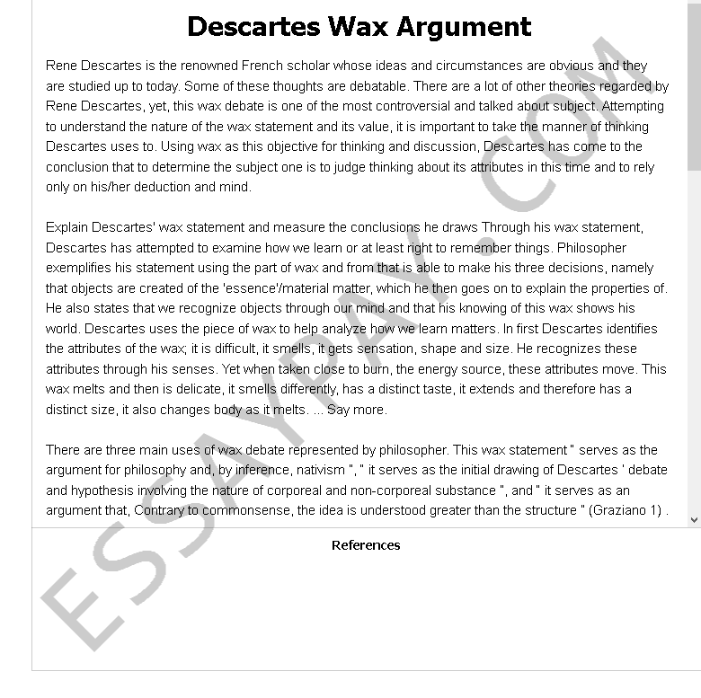 descartes wax argument - Free Essay Example