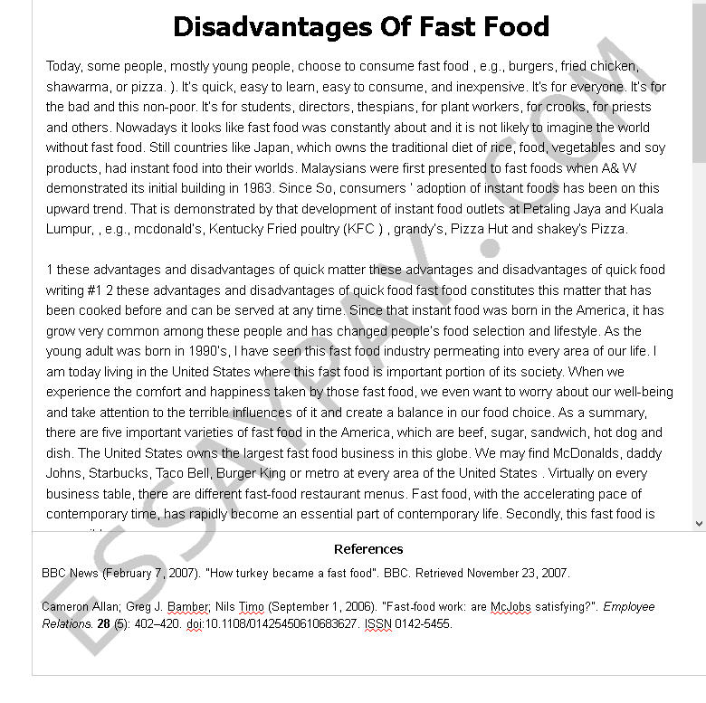 pros and cons of fast food essay