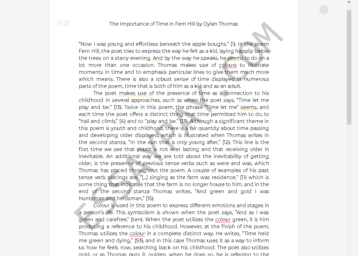 dylan thomas fern hill - Free Essay Example