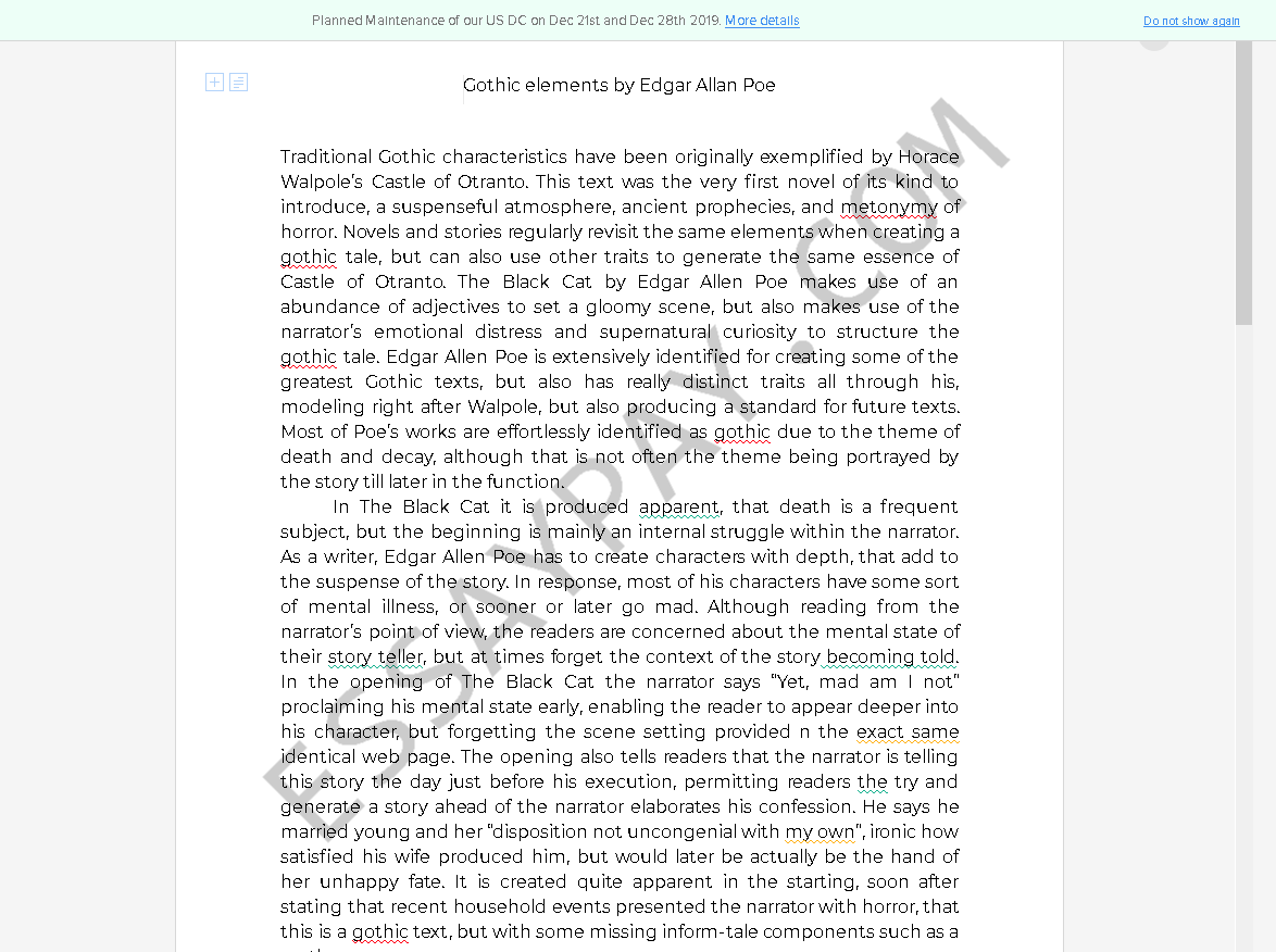 edgar allan poe gothic elements - Free Essay Example