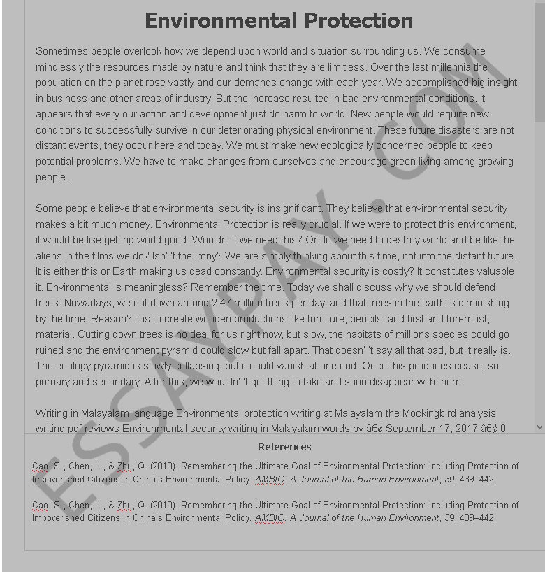environmental protection  - Free Essay Example