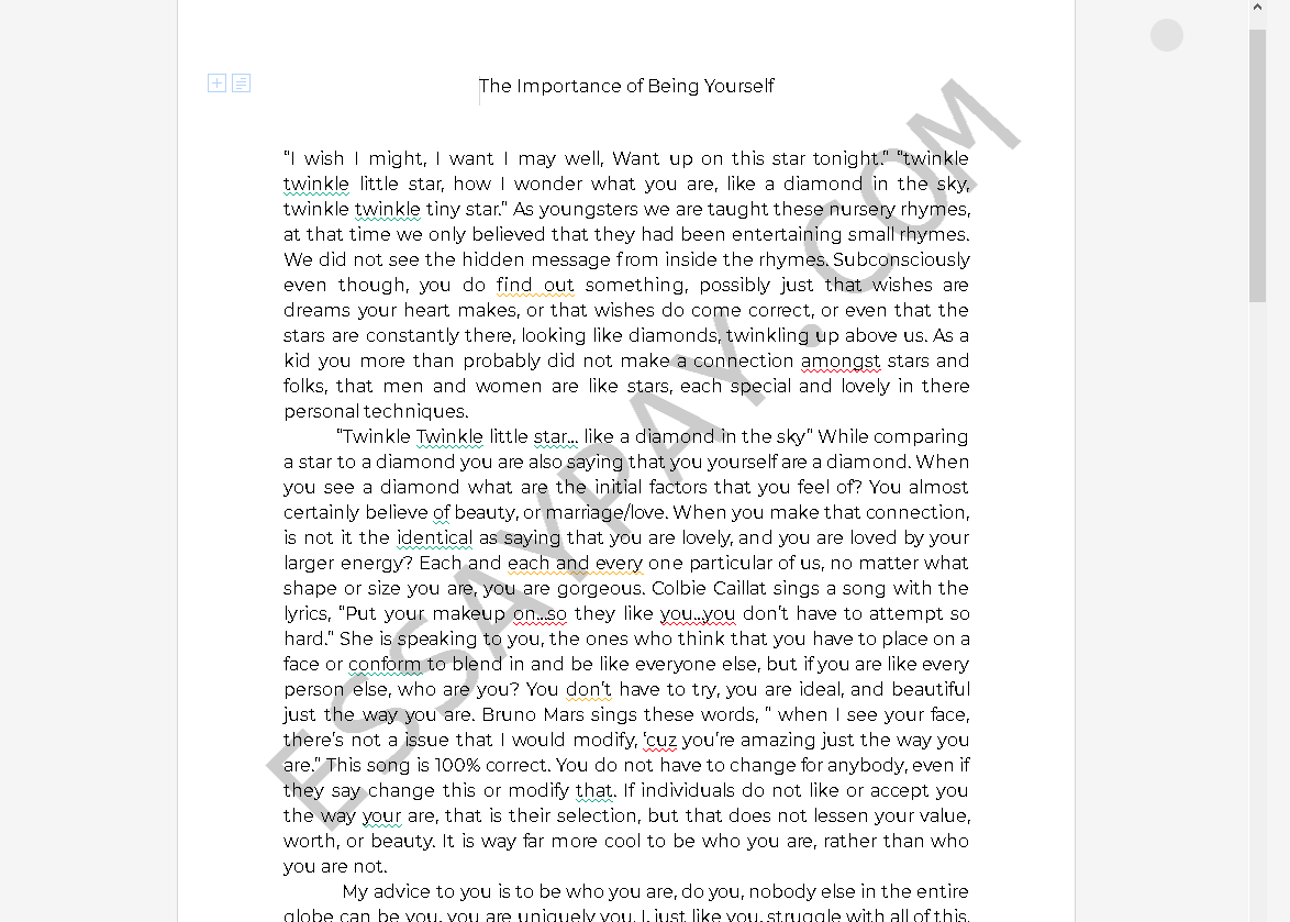 essay on being yourself - Free Essay Example