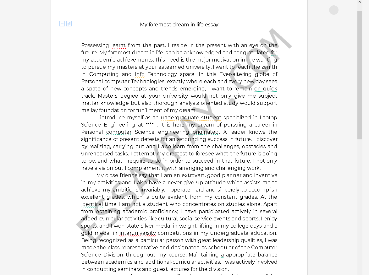essay on my dream in life - Free Essay Example