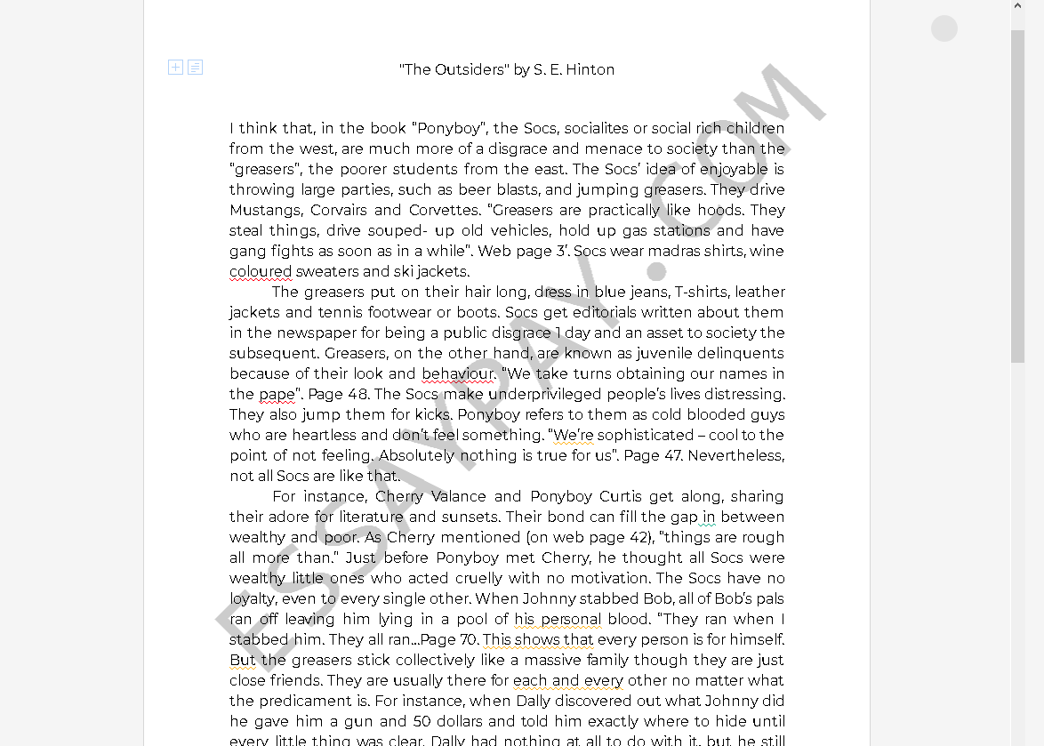 ≡Essays on The Outsiders. Free Examples of Research Paper Topics, Titles GradesFixer