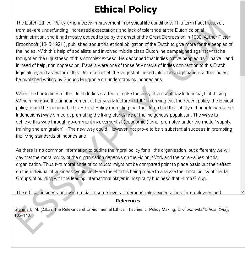 ethical manner essay