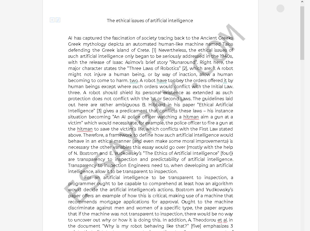 ethics of artificial intelligence essay - Free Essay Example