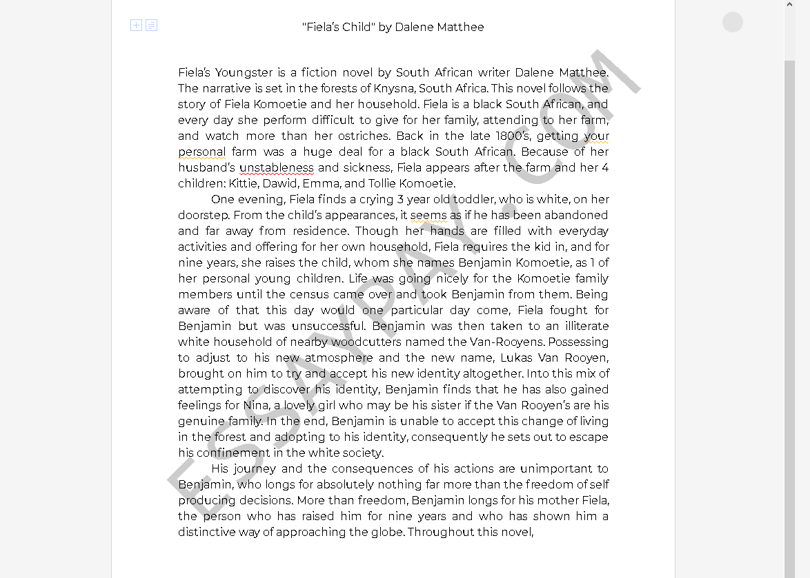 fiela's child pdf - Free Essay Example