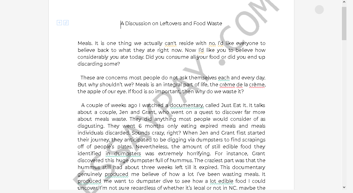 food waste essay - Free Essay Example