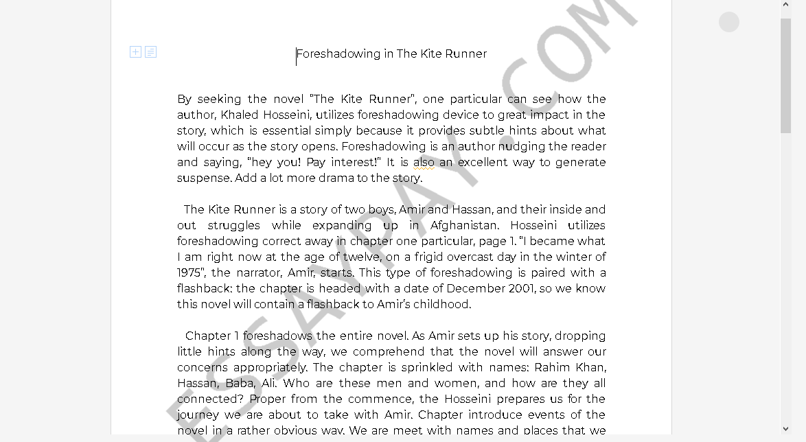 foreshadowing in the kite runner - Free Essay Example