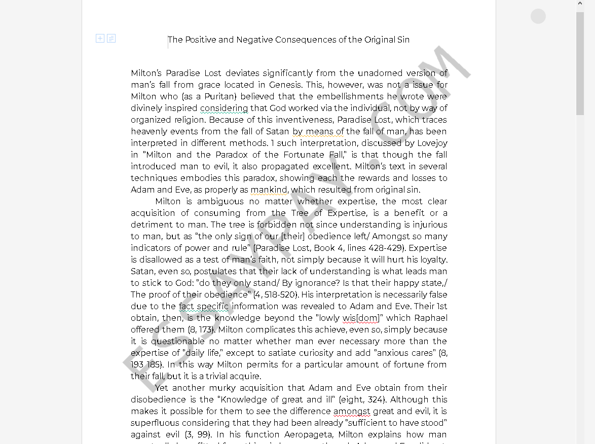 Essays on Paradise Lost. Essay topics and examples of research paper about Paradise Lost
