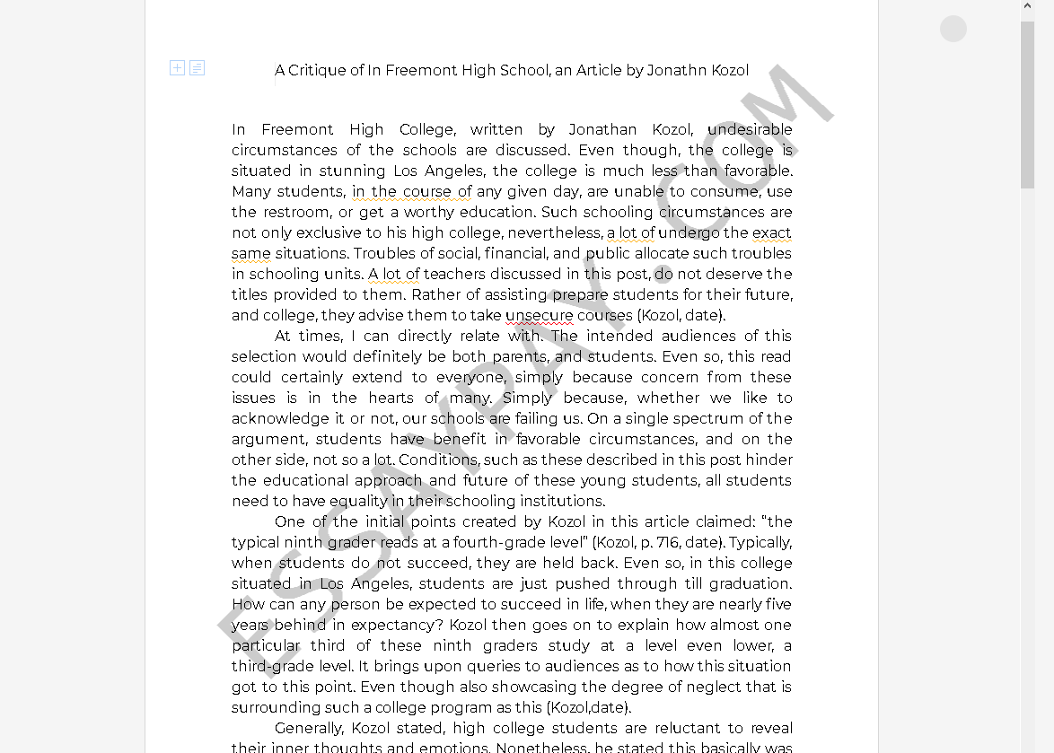 fremont high school jonathan kozol essay pdf