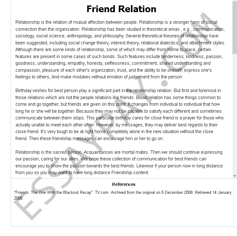 friend relation - Free Essay Example
