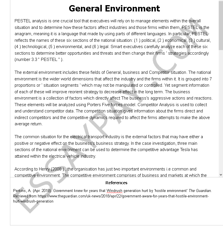 general environment - Free Essay Example