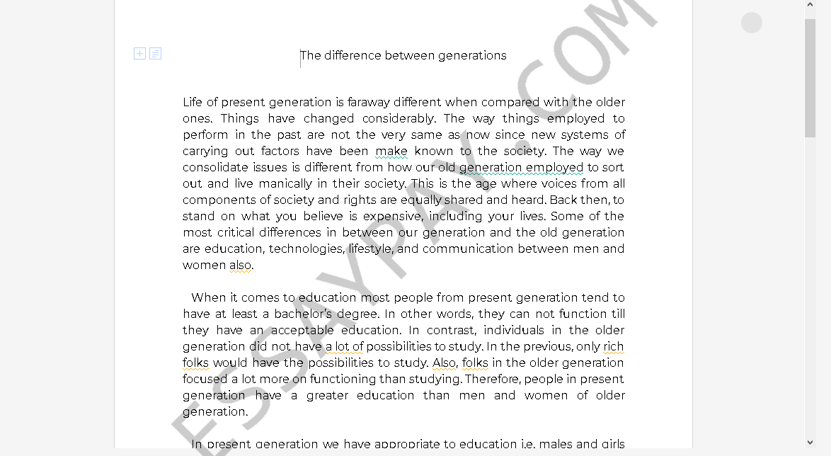 difference between generations essay