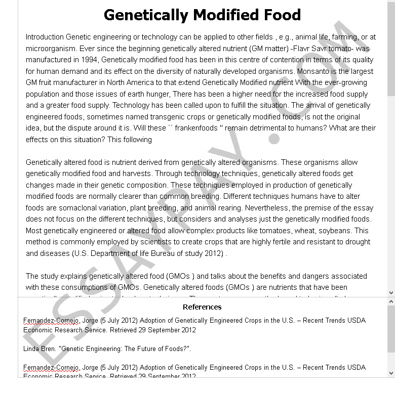 genetically modified food  - Free Essay Example