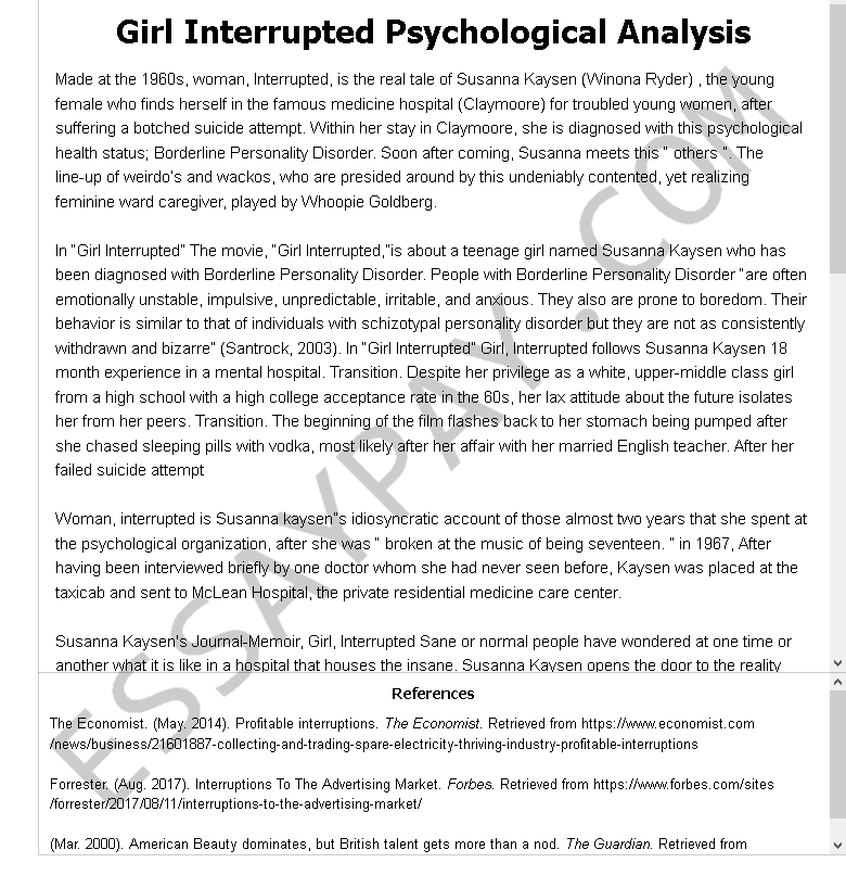 girl interrupted psychological analysis - Free Essay Example