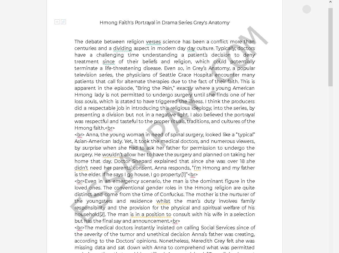 grey's anatomy hmong - Free Essay Example