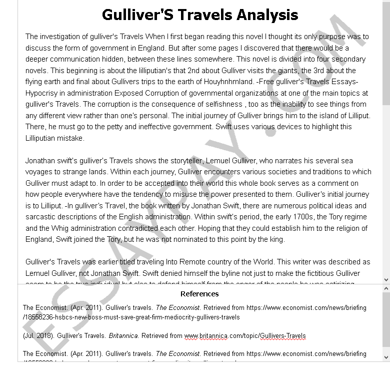 gulliver's travels analysis - Free Essay Example