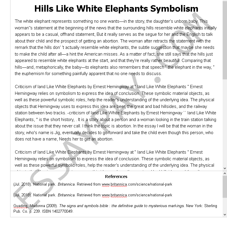 hills like white elephants symbolism - Free Essay Example