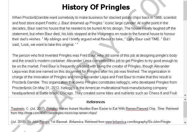 history of pringles - Free Essay Example