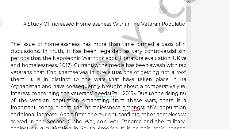 homeless veterans essay - Free Essay Example