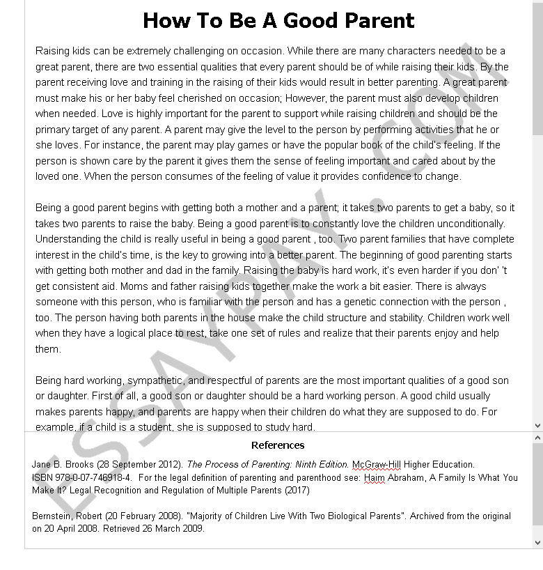 how to be a good parent  - Free Essay Example
