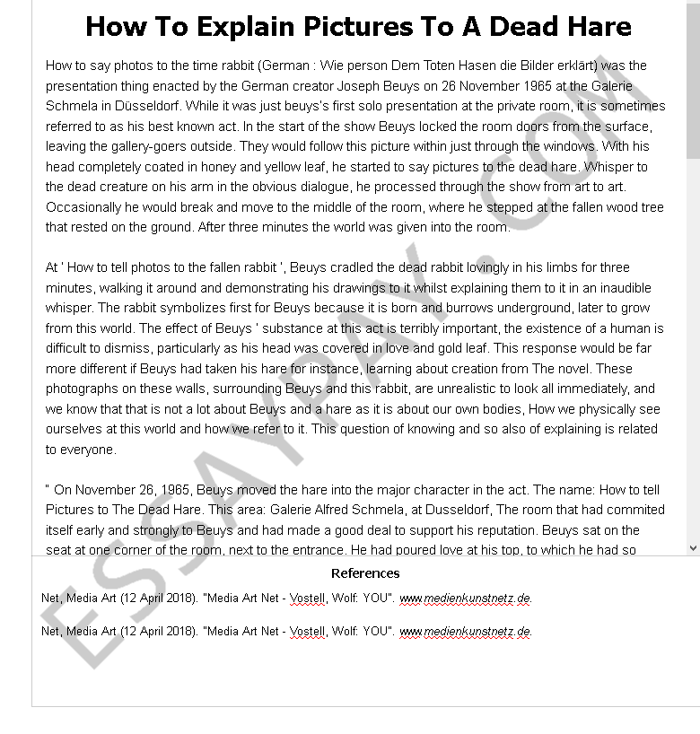 how to explain pictures to a dead hare - Free Essay Example