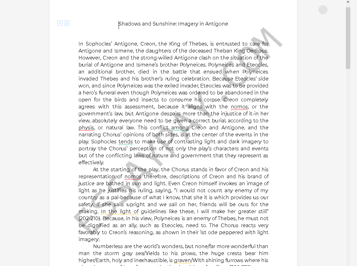 Sample Essay On Antigone | WOW Essays