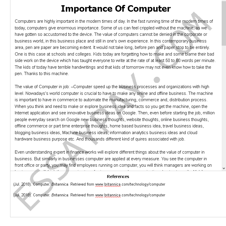 importance of computer - Free Essay Example